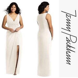 NWOT Jenny Packham Dessy Group Crepe Column Gown Maxi Dress Draped Size 4 JP1013